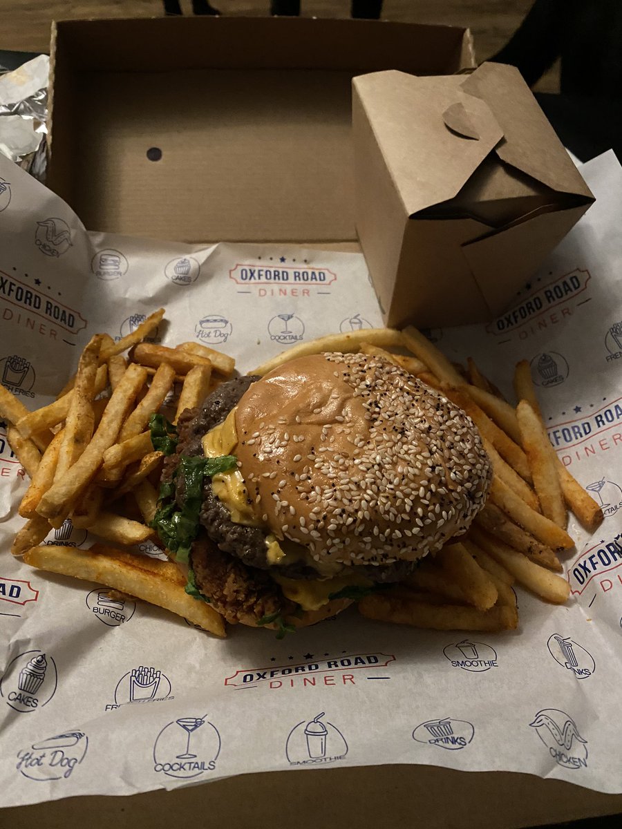 Absolute monster burger is <a href="/OxfordRoadCafe/">Oxford Road Cafe</a>’s ‘Take Down’ so glad I’d not had chance to eat all day other wise I would never have finished it! So glad I got to enjoy it all! 

I don’t even bother looking elsewhere in #Altrincham for a burger! #ORD Everytime now 🙌