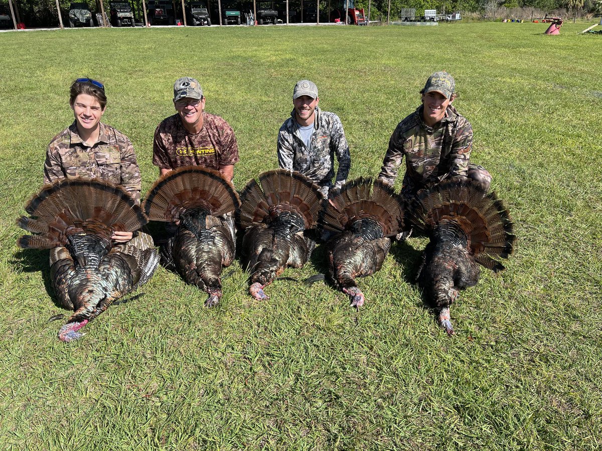 TheVacationDR's tweet photo. Beautiful opening day of spring turkey season down at #TaylorCreek. When the final bell rang at 4pm we had 8 mature #OsceolaGobblers in the book. I promised my @NoLayingUp boys @TronCarterNLU @BigRandyNLU on the #TrapDrawPodcast a big opening day! #BOOM https://t.co/qAbvR5bmgc
