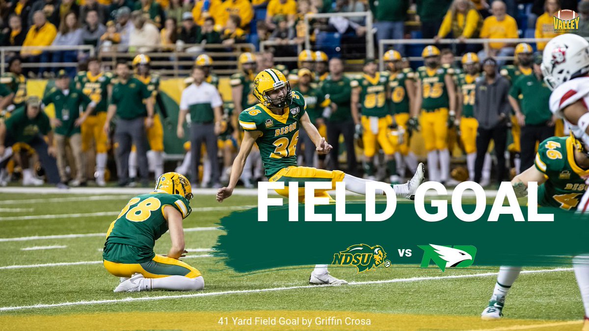 NDSUfootball's tweet photo. The kick is good from Griffin Crosa! The 41 yard field goal extends the Bison lead to 31-13. https://t.co/IhHHcILaJU