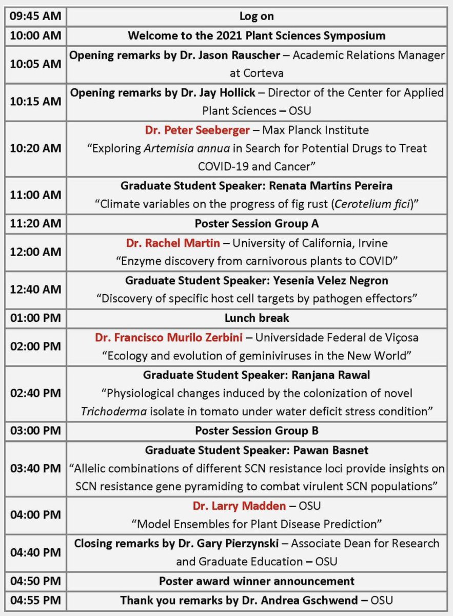 2021 OSU Plant Sciences Symposium Program Schedule