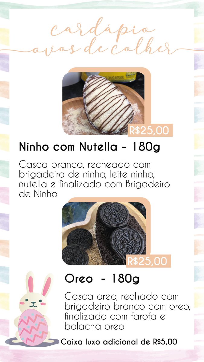 amoessedoce's tweet photo. Lançamento do cardápio de Páscoa 💖🐰

Quem puder ajudar na divulgação 🙏🏻 https://t.co/oj1xcGPvJ1