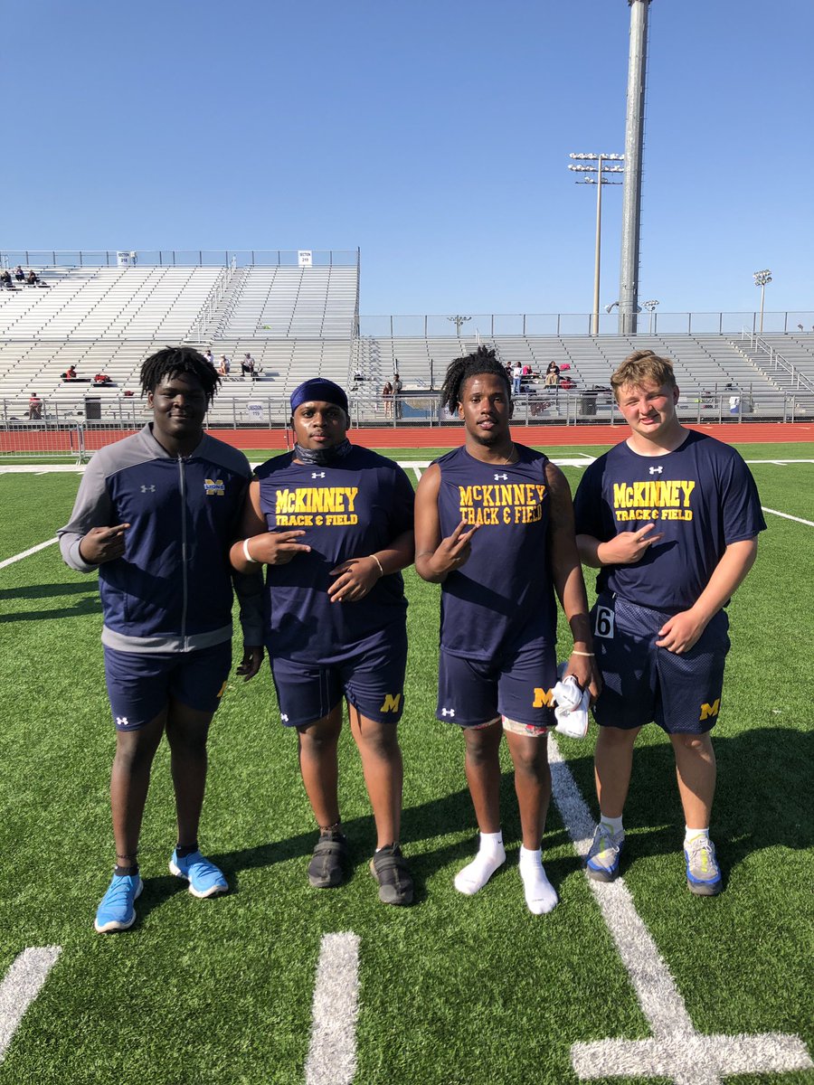 mhsliontrack's tweet photo. Congratulations to @BiGGWiLLYSTYLE @elisaintjuste @rizzy77558087 and Brandon Arnold 3rd place in the Throwers Relay. #WAWG #Burnitup @McKinneyHS_FB @RMartin51 @CoachNine7 https://t.co/PjRTzXVYpN
