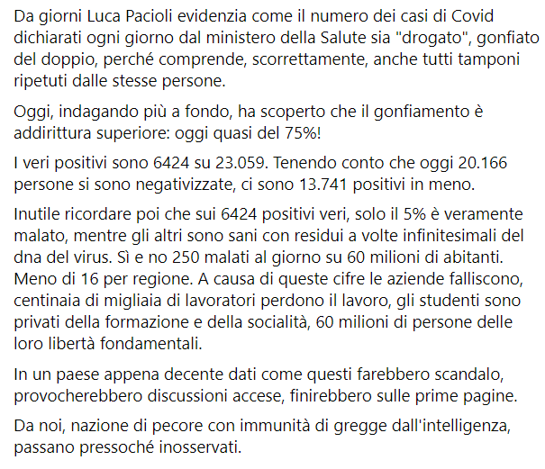 OrtigiaP's tweet photo. il governo italiano blocca l'Italia  basandosi su numeri fasulli dei contagiati... @robersperanza  #CTS e soloni vari o siete ignoranti o in malafede.... temiamo la seconda ipotesi..numeri risibili ci tolgono libertà costituzionali e ci chiudono in casa 
@matteosalvinimi https://t.co/unnuLAt4fe