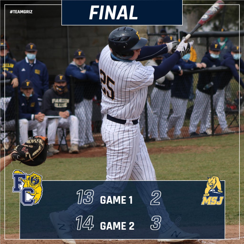 FCGrizAthletics's tweet photo. BB | @FCGrizBaseball busts out the lumber and picks up their first sweep of the year against Mount St. Joseph! Nick Wright leads #TeamGriz with 6 RBI and a game 2 home run. Logan Demkovich also went deep for the Grizzlies on Saturday. https://t.co/5X9E3y1HFy