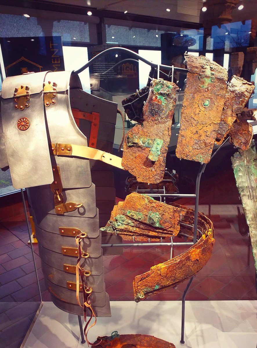 10thLegio's tweet photo. Pieces of 2ndC AD Roman segmented armour found in 1964 as part of a hoard during excavations at Corbridge, England. Carefully packed and buried beneath a fort by a Roman soldier who never returned, leaving a remarkable time capsule for 1900years. https://t.co/kr7vbfFfYR