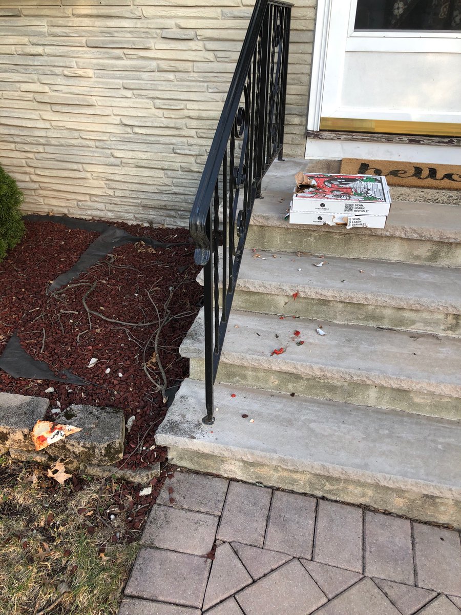 HyperstationJr's tweet photo. @DoorDash I specifically asked your driver to ring the doorbell on delivery, they didn’t and squirrels ate both pizzas. They trashed the place and made a huge mess on my proch. https://t.co/Ud0pz94A2n