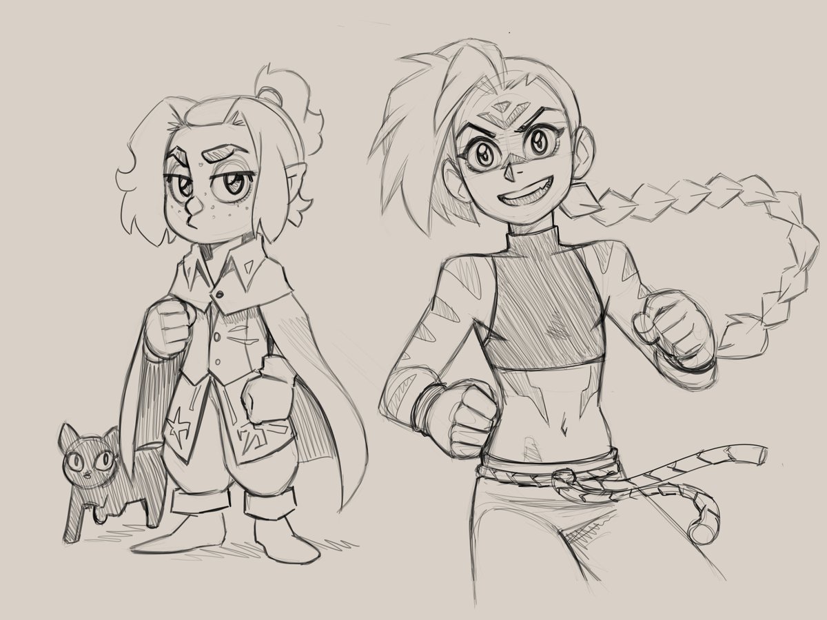 A couple os sketches of my D&D characters:
Kep the halfling sorcerer an Ānníng the saurian-shifter monk 