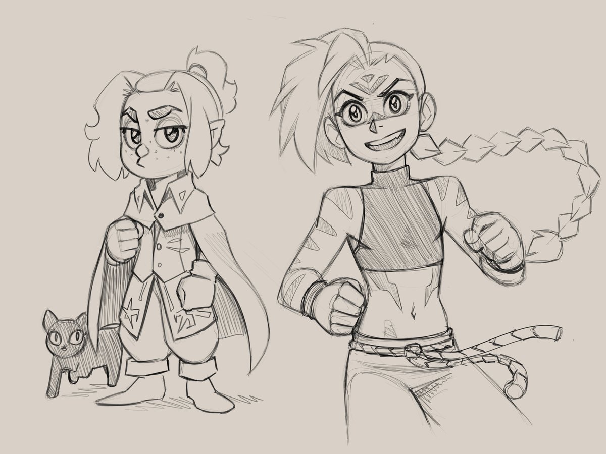 A couple os sketches of my D&amp;D characters:
Kep the halfling sorcerer an Ānníng the saurian-shifter monk 
