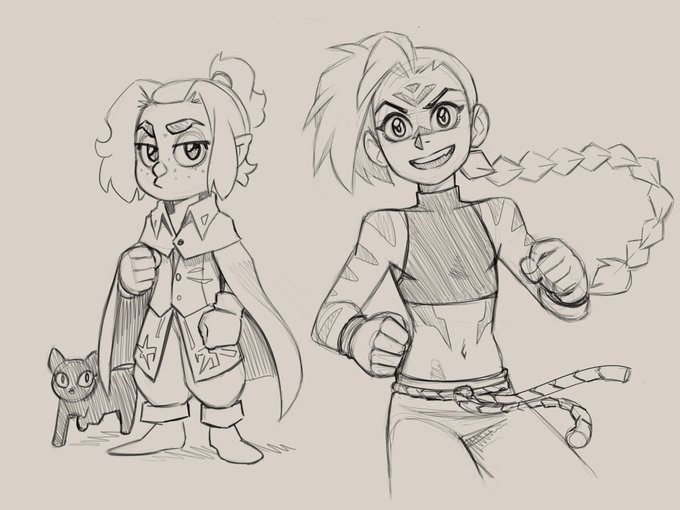 A couple os sketches of my D&amp;D characters:
Kep the halfling sorcerer an Ānníng the saurian-shifter monk 