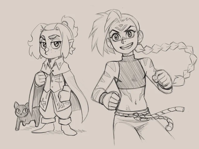A couple os sketches of my D&amp;D characters:
Kep the halfling sorcerer an Ānníng the saurian-shifter monk 