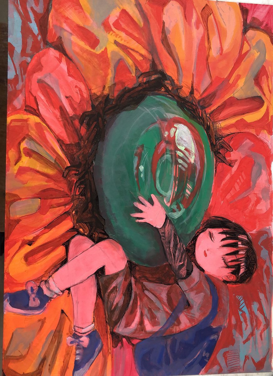 ボルボックス変死体 V Twitter 羽化 イラスト 創作 アクリル アナログ