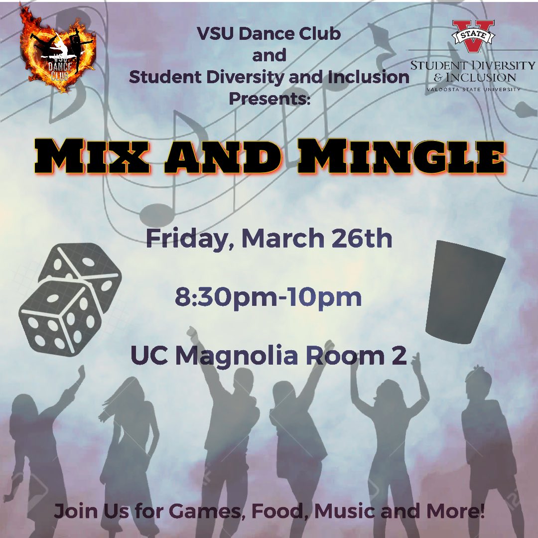 vsudanceclub's tweet photo. Hey! 🔥 Dance Club and @VSU_Diversity are having a Mix and Mingle!! Join us Friday, March 26 at 8:30-10pm, we’ll be having games food and more! 🔥 https://t.co/XSMToPBT1u