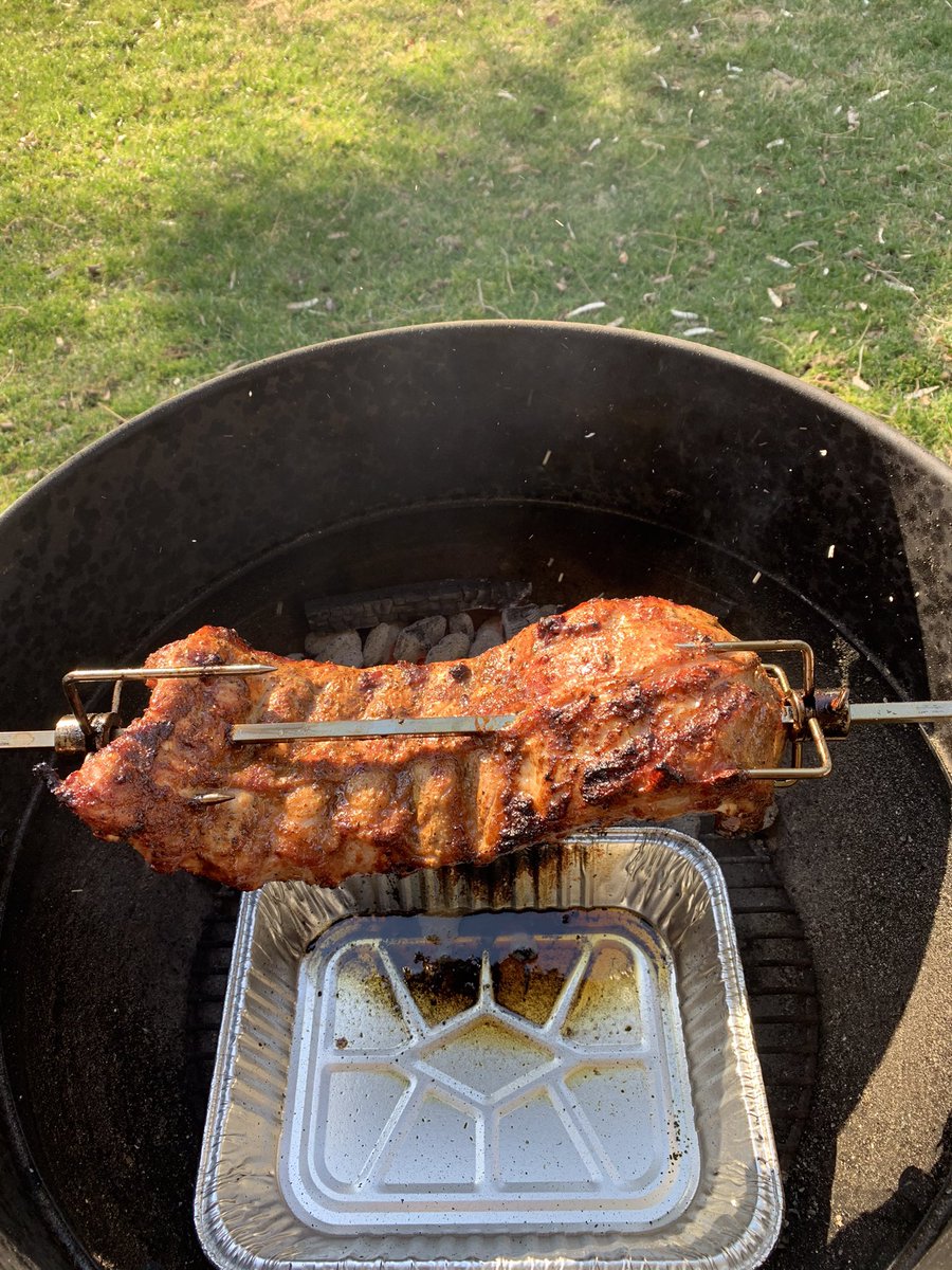 karnold45201's tweet photo. Ribs on the 22’’ @WeberGrills on the rotisserie https://t.co/mxP26IYgpH