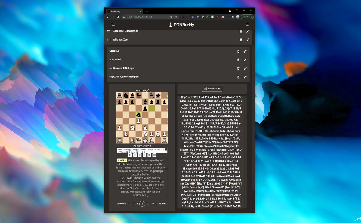 Finishing up a handful of new features/improvements! Primarily, integrating a PGN viewer for all uploads, which also works with files containing multiple PGNs. I'm personally finding this addition super helpful for studying annotated PGNs. What features would you like to see?
