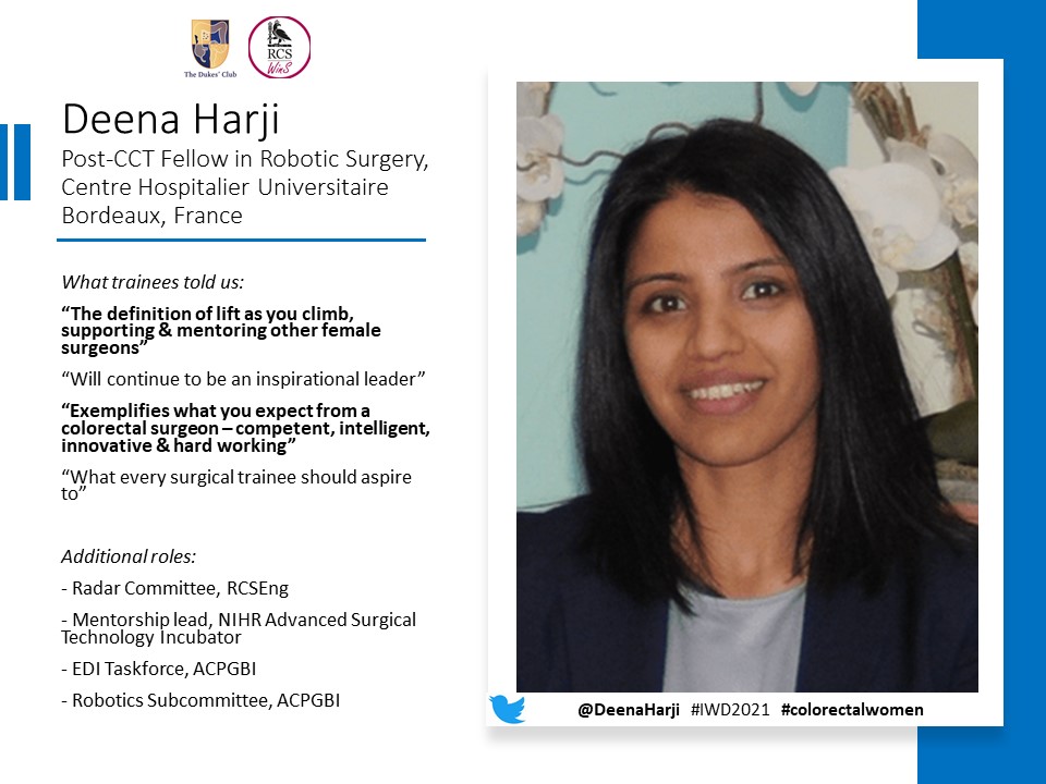 The Dukes' Club (@dukes_club) on Twitter photo Super Saturday this week is a training themed celebration of #colorectalwomen
4/4 today is <a href="/DeenaHarji/">Deena Harji</a> - trainees say she has "traits every surgical trainee should aspire to"
#WomensHistoryMonth #ILookLikeASurgeon <a href="/CHUBordeaux/">CHU de Bordeaux</a> <a href="/WomenSurgeonsUK/">Women in Surgery</a> Super Saturday this week is a training themed celebration of #colorectalwomen
4/4 today is <a href="/DeenaHarji/">Deena Harji</a> - trainees say she has "traits every surgical trainee should aspire to"
#WomensHistoryMonth #ILookLikeASurgeon <a href="/CHUBordeaux/">CHU de Bordeaux</a> <a href="/WomenSurgeonsUK/">Women in Surgery</a>
