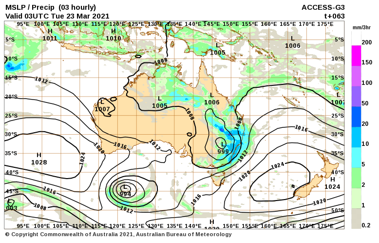 Needs the low to happen further inland than ECMWF has it. BOM ACCESS is still showing that for Tuesday, but it moves off too quickly: http://www.bom.gov.au/australia/charts/viewer/index.shtml