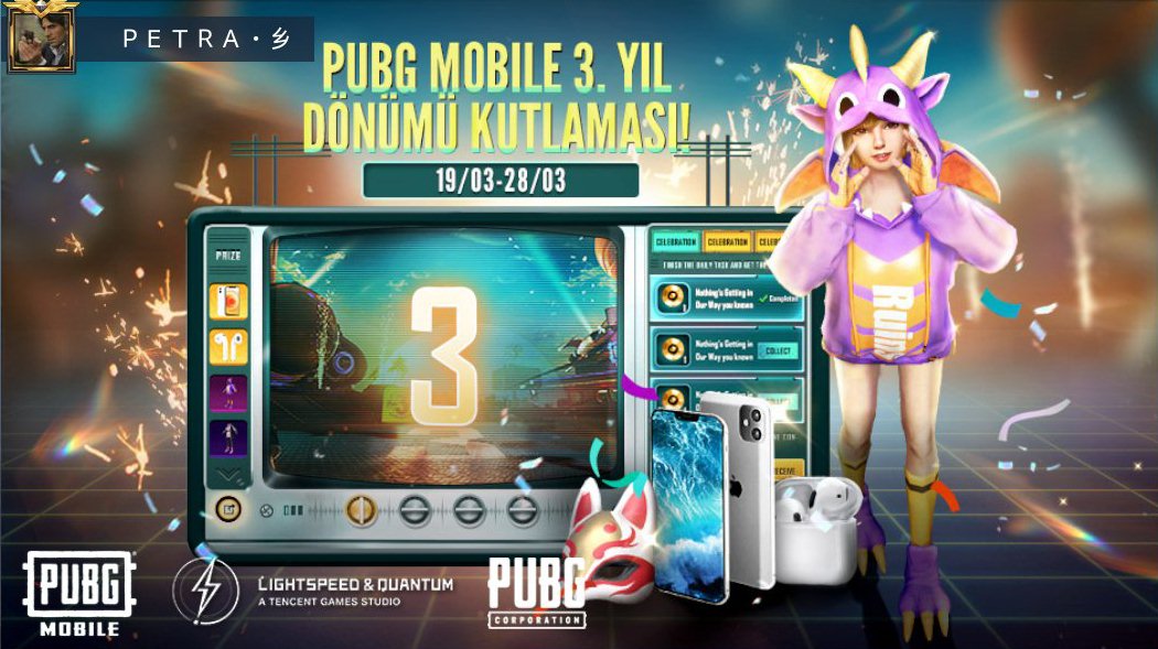 HaYaLeT1640's tweet photo. PUBG MOBILE 3. Yıl Dönümü Kutlamasında seni görmek çok güzel! https://t.co/CzNX8h6kdB https://t.co/WLlDA9PVFH