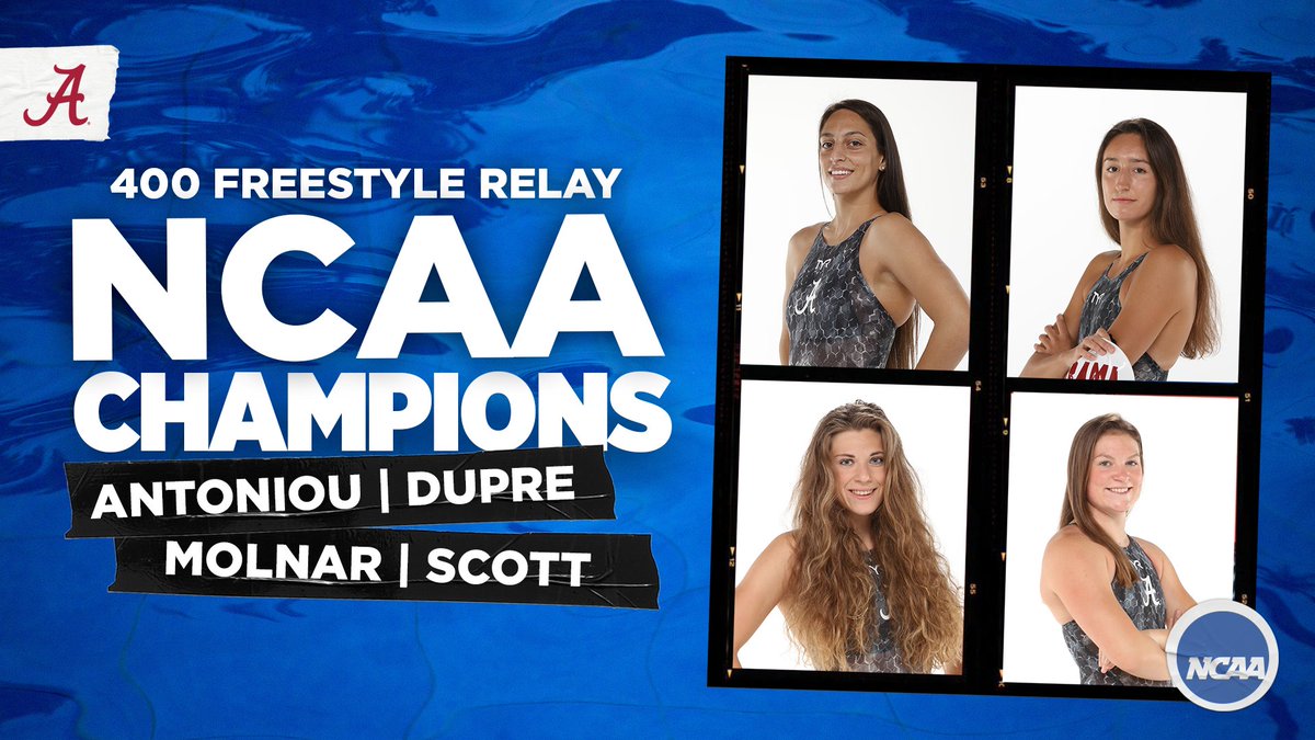 @ChampionshipSchool! The Alabama women win their first ever national relay title, taking first in the 400 freestyle relay to close the 2021 NCAA Championships!

#BamaSpeed #Champions #BamaRelays #RollTide
