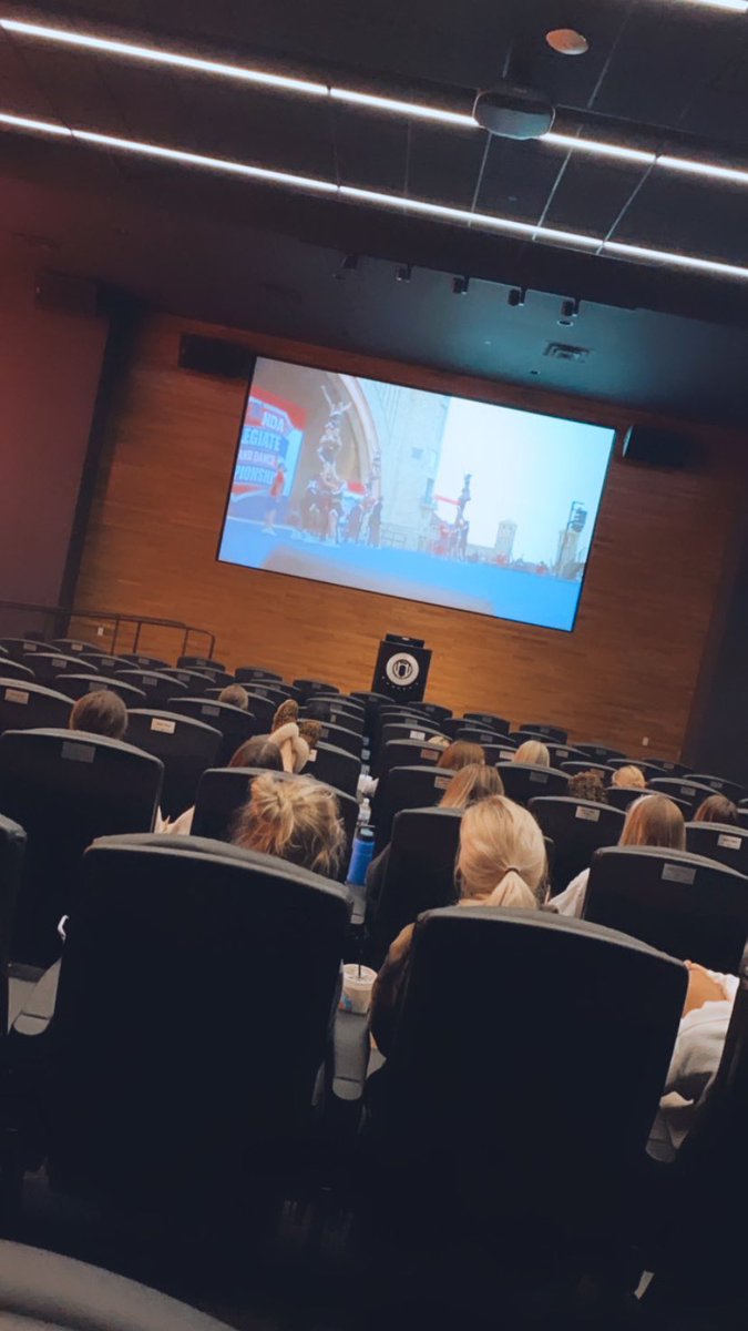 AStateSpirit's tweet photo. A-State Cheer Hell Week Night 1: movie night! Thank you @AStateFB for letting us use their meeting room! #WolvesUp #GRW #ABOFPS https://t.co/aJMUtl9SEG