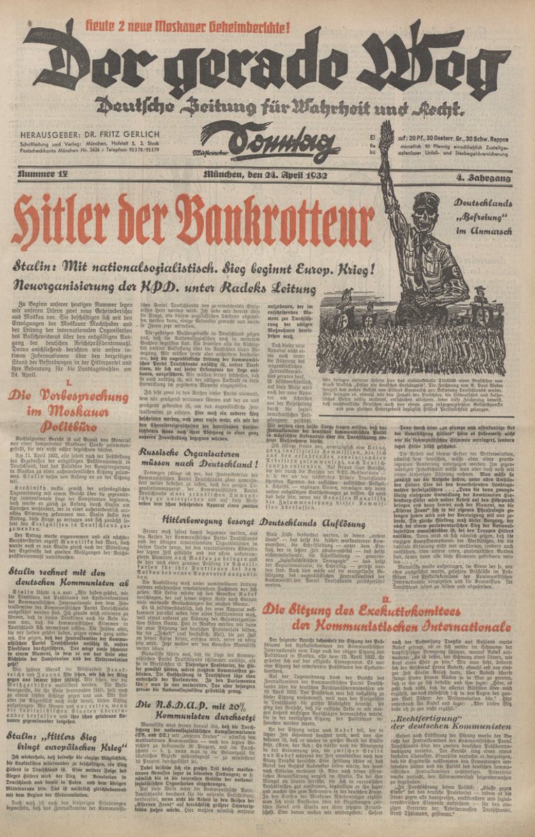 Grnfink2's tweet photo. Heute erinnere ich an den aufrechten Publizisten Dr. Fritz #Gerlich, der am 9. März 1933 von den Nationalsozialisten verhaftet u. am 30. Juni 1934 im KZ ermordet wurde. Seine Wochenschrift „Illustrierter Sonntag“ (später „Der gerade Weg“) wurde zur Kampfschrift geg. die Diktatur. https://t.co/cDbt2ZkZG4