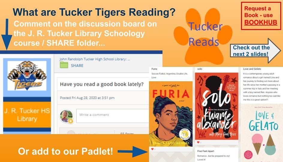 jrt_library's tweet photo. Look at what the Tucker Tigers are reading! What are you reading? @JRTPrincipal @hcpslib https://t.co/hwps6PgIrj