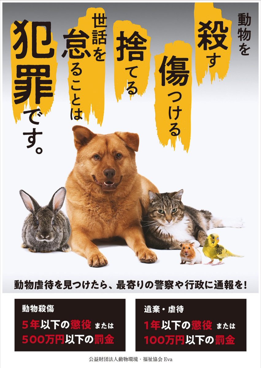 おおさかねこ倶楽部 ほごにゃん応援隊 募集中 On Twitter 名東区でまた虐待 愛護動物の殺傷は犯罪です 五年以下の懲役刑もしくは500万円以下の罰金です 小動物の殺傷は 子供等弱者への犯罪や無差別殺人の予兆でもあります 徹底的な捜査お願いします