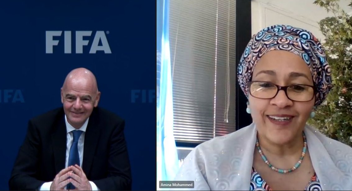 AminaJMohammed's tweet image. Football can help keep the promise of the #SDGs—leaving no one behind. In conversation with @FIFAcom President Gianni Infantino, we explored the power of this humble ball that knows no borders, opens dialogue and enables action for peace and development the world over.