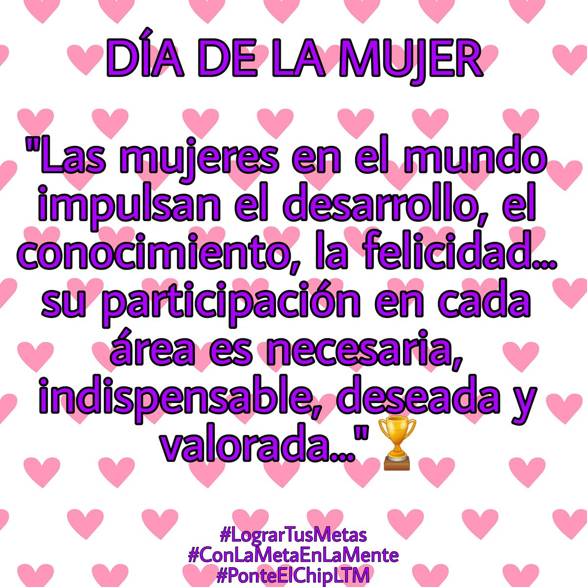 logrartusmetas's tweet photo. 🎀👜👸🏻👠🏃🏻♀️🏆🏃🏻♀️👠👸🏻👜🎀
DÍA DE LA MUJER
En #LograrTusMetas #LasValoramosATodas ❤
#ConLaMetaEnLaMente
#PonteElChipLTM https://t.co/Jy5Ox3xMl7
