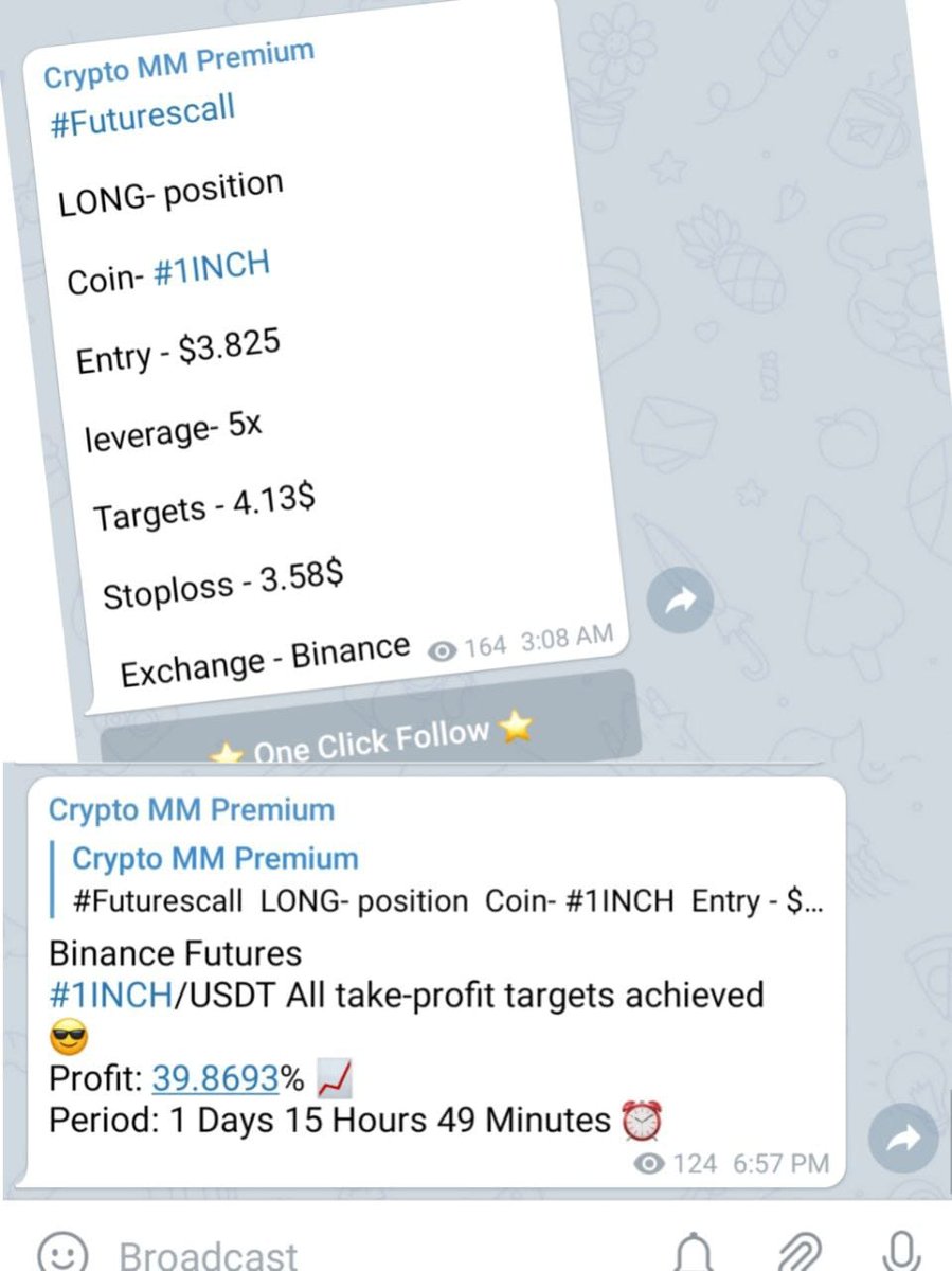We shared #1INCH long  signal in our Telegram Channel
39.86%  profit 💰✅ 
Join our free Telegram Channel and grab all quick profit signals.                                                     Hurry up 🏃‍♂👇
telegram.me/Cryptomoneymak…