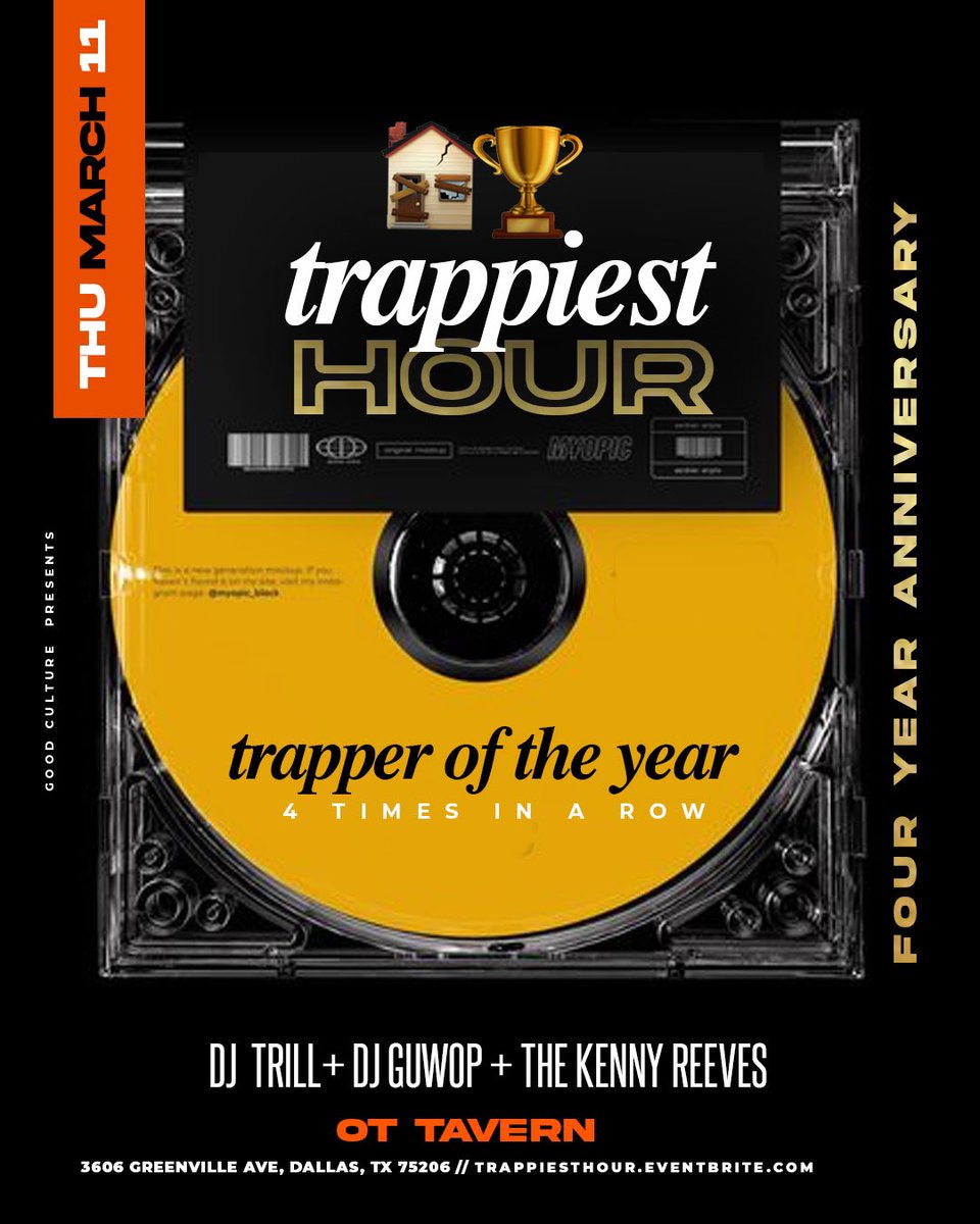 OhThatsAT's tweet photo. The Trap is back!
#TrappiestHour at OT Tavern!
4 year anniversary!
3.11.21
7pm-1am https://t.co/lDfiMh0eGw