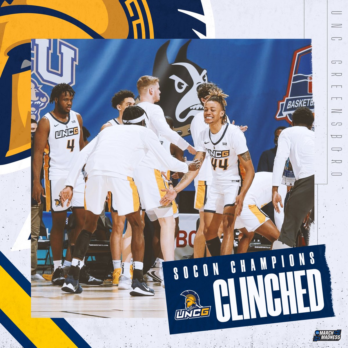 MarchMadnessMBB's tweet photo. THE SPARTANS ARE DANCING 💥

UNC Greensboro closes out Mercer in the SoCon Championship to earn their spot in the NCAA Tournament! #MarchMadness https://t.co/IcUyC1nTJw