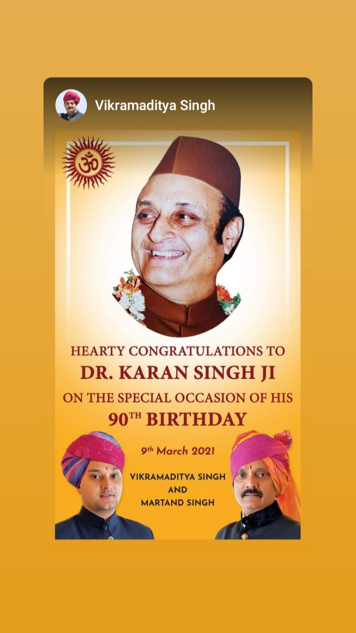 Happy birthday Maharaja Shri maan Dr Karan Singh Ji 