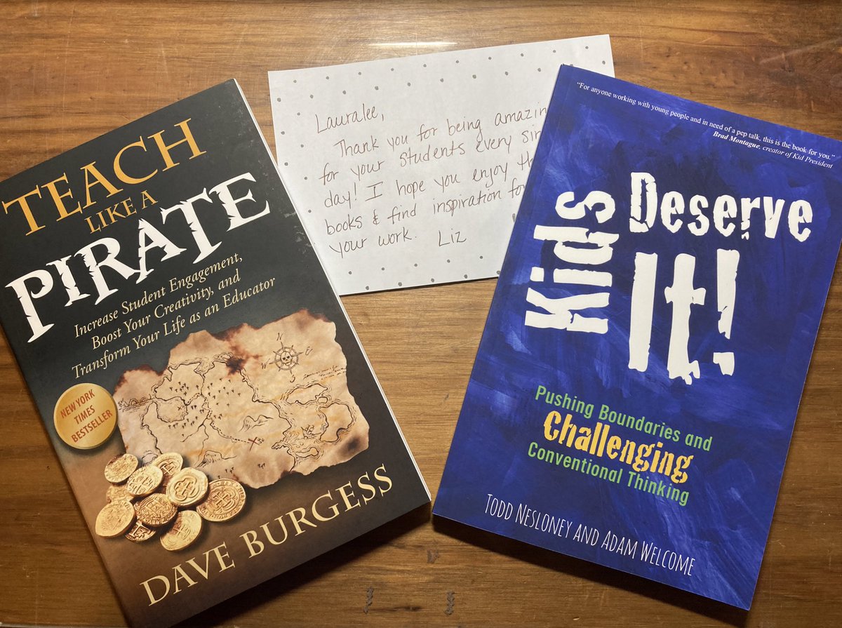 How cool is this?! Our district is purchased PD books of our choice and delivered them to us! Plus they came with a handwritten note from <a href="/EhrhartLiz/">Liz Ehrhart</a>. Thank you <a href="/ForestRidge142/">Forest Ridge SD142</a>! Can’t wait to Teach Like a Pirate because my Kids Deserve It! #room29 #engage142