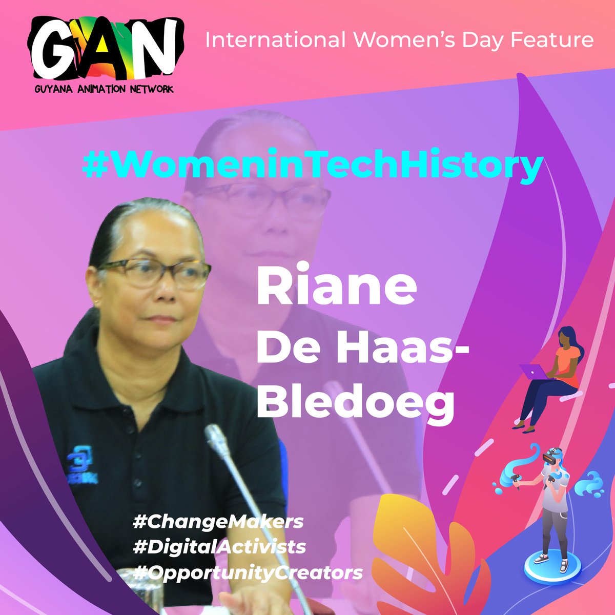 animateguyana's tweet photo. Happy #InternationalWomensDay    to Women in Guyana’s Tech and Animation History! #ChangeMakers #DigitalActivists #ChooseToChallenge2021 Meet Riane deHaas-Bledoeg https://t.co/EsHbW1xPOE
