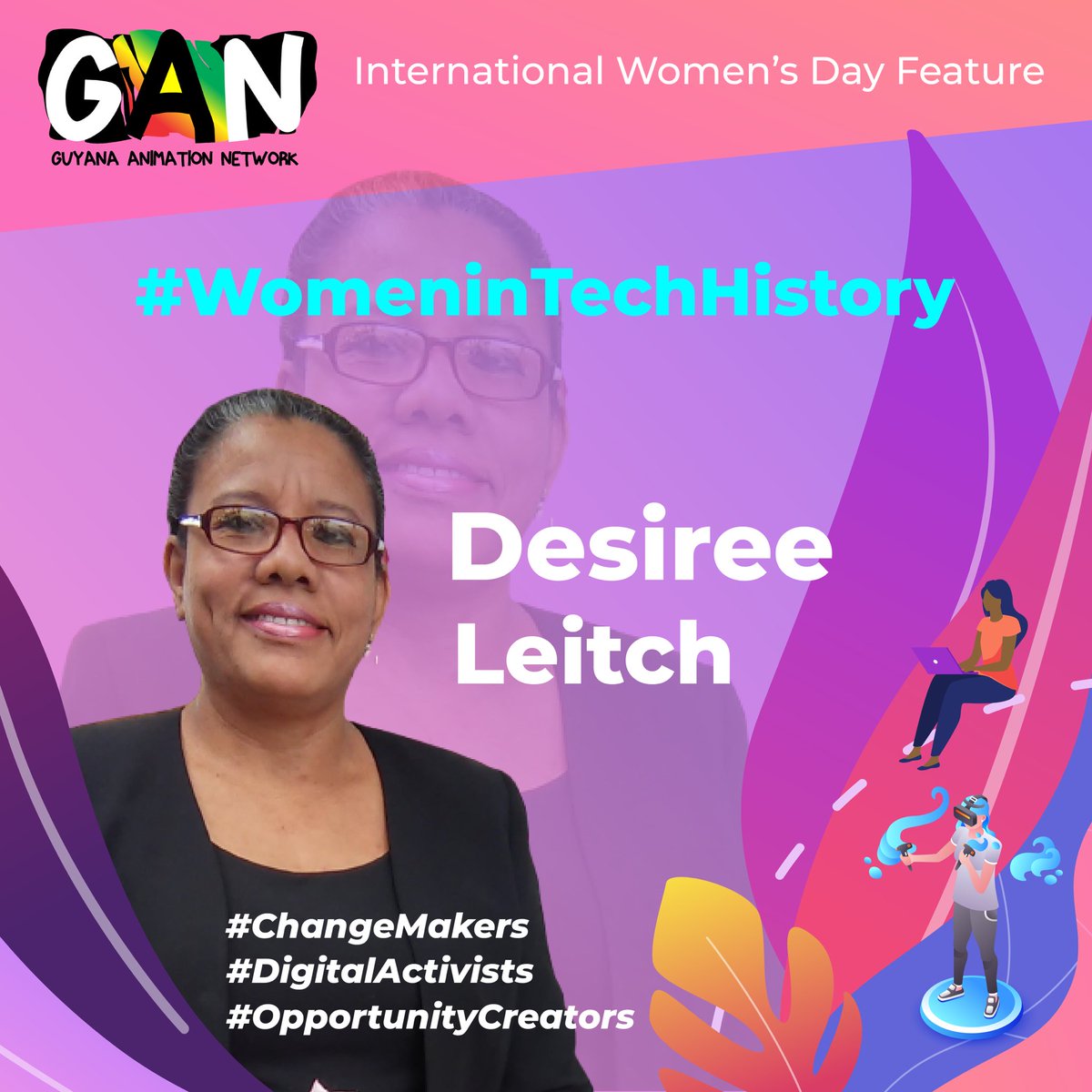 animateguyana's tweet photo. Happy #InternationalWomensDay    to Women in Guyana’s Tech and Animation History! #ChangeMakers #DigitalActivists #ChooseToChallenge2021 Meet Mrs Desiree Leitch https://t.co/JExoOIzA99