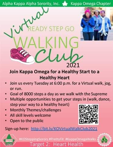 AKA_KappaOmega's tweet photo. Walk the walk with Kappa Omega Target 2 Women’s Healthcare and Wellness Committee. Tuesday/Thursday
Sign up here: https://t.co/G3TC0iF7en…#AKA1908 #SignificantSAR #KappaOmega1923 #Target2 https://t.co/6TYTiL3wJH