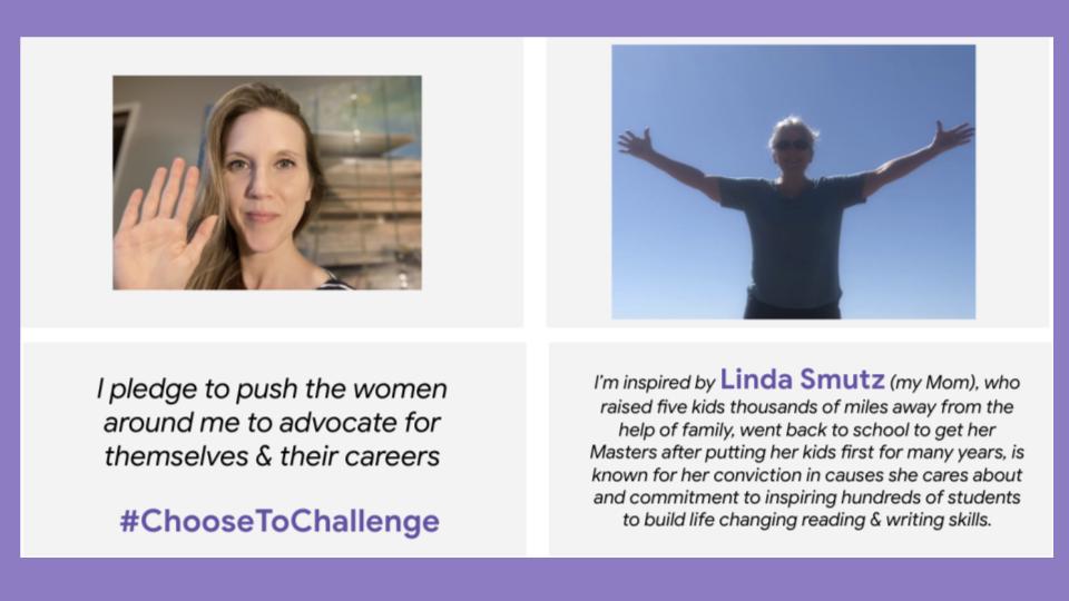 On #IWD, I’m honored to work among a phenomenal group of women leading our Women@ chapter for #GlobalProductPartnerships at #Google, and to see so many of my colleagues making pledges to #ChooseToChallenge.  Celebrating one of my biggest inspirations today, my Mom.