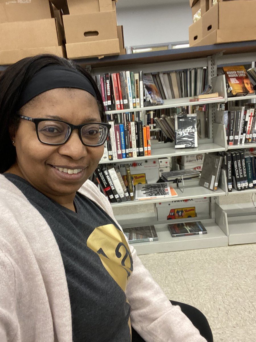 1st day back in my library since 3/12/2020. All the books missed me. 7000 steps and loads of helping teachers. #ronareturn21