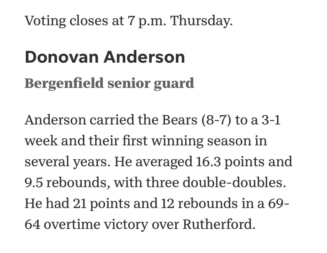 El_Profe_Sr_C's tweet photo. Vote 🗳 for Senior/Guard: Donovan Anderson!
@Bears_Athletics @BField_B_BBall
🐻🐾🏀🔴⚫️
#GoBears #BearPride #TeamBergenfield #BField #BergenfieldStrong #BewareOfTheBear https://t.co/WrATkRsoVD