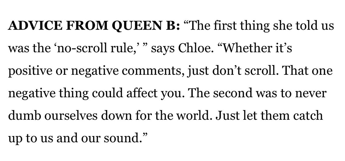hinadirah's tweet photo. beyoncé told chloe x halle to adopt the no scroll rule and i want more of us to take this advice. everything doesn’t need a reaction or your energy. as a matter of fact, everything doesn’t need to be seen ☝🏾 https://t.co/4n37D647eW