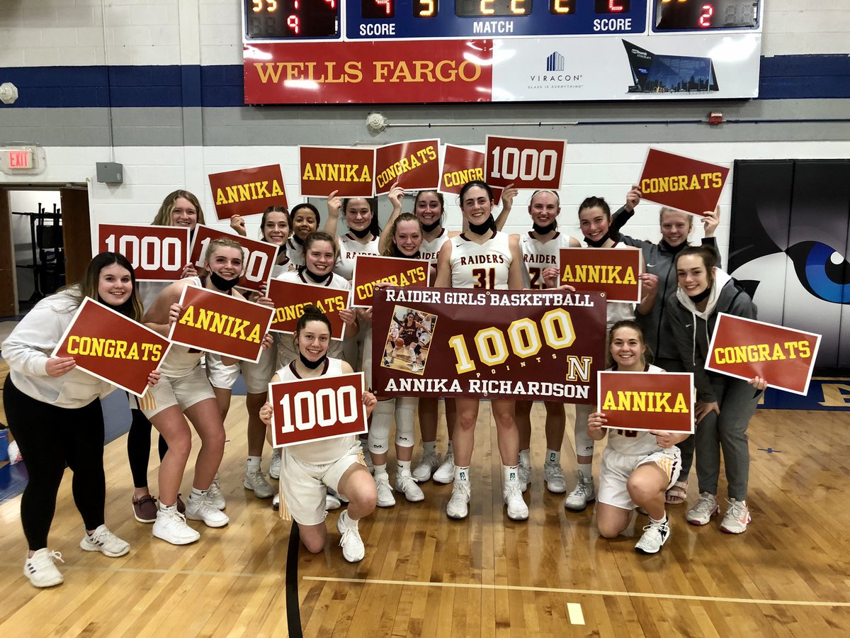 NHSRaidersGBB's tweet photo. Great team effort against a tough Owatonna team! Raiders get the W! Final score: 59-52 🏀 Congratulations to @arichardson542 for scoring her 1000 career point! #EveryMemberEveryMoment #RGBB https://t.co/mZ8O0evHea