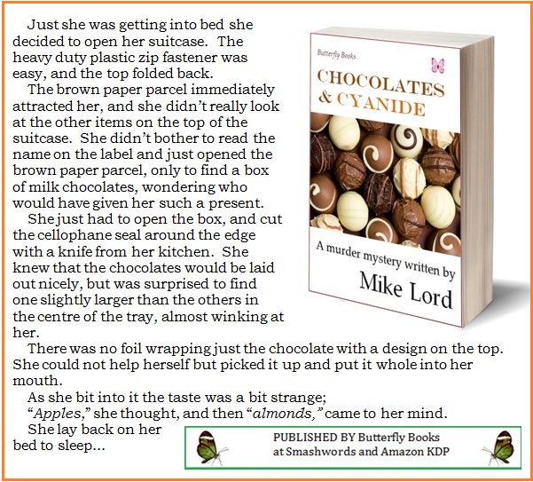 CHOCOLATES &amp; CYANIDE 
A careless passenger takes the wrong suitcase from the airport carousel &amp; then at home she takes &amp; eats a chocolate knowing full well that it’s not from her own suitcase! 
smashwords.com/books/view/618… 
amazon.com/dp/B01C9XJOG6
ButterflyBooks9.com