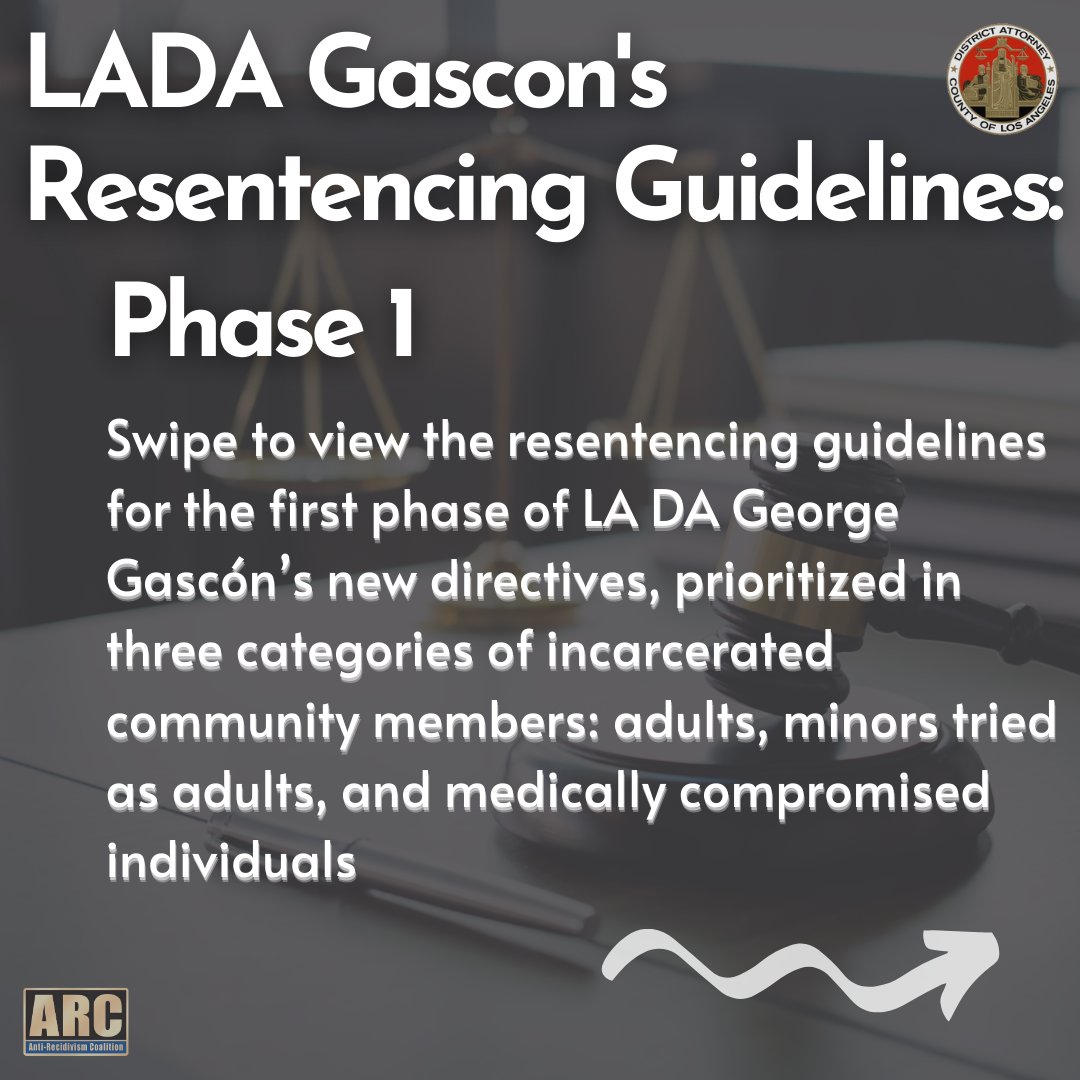 AntiRecidivism's tweet photo. Here are the sentencing guidelines for Phase 1 of @LADAOffice's new directives, with priority given to the following 3 categories of incarcerated community members: adults, minors tried as adults, &amp; medically compromised individuals. #EndExtremeSentencing #OurCommunityOurPeople https://t.co/mWNUrwawMG