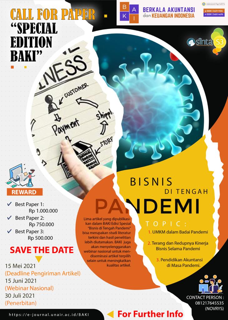 accountingunair's tweet photo. CALL FOR PAPER "SPECIAL EDITION BAKI"
Jurnal Berkala Akuntansi dan Keuangan Indonesia (BAKI) - SINTA 3

#akfebunair #febunair #unair #research #callforpaper https://t.co/IDHDxm4zli