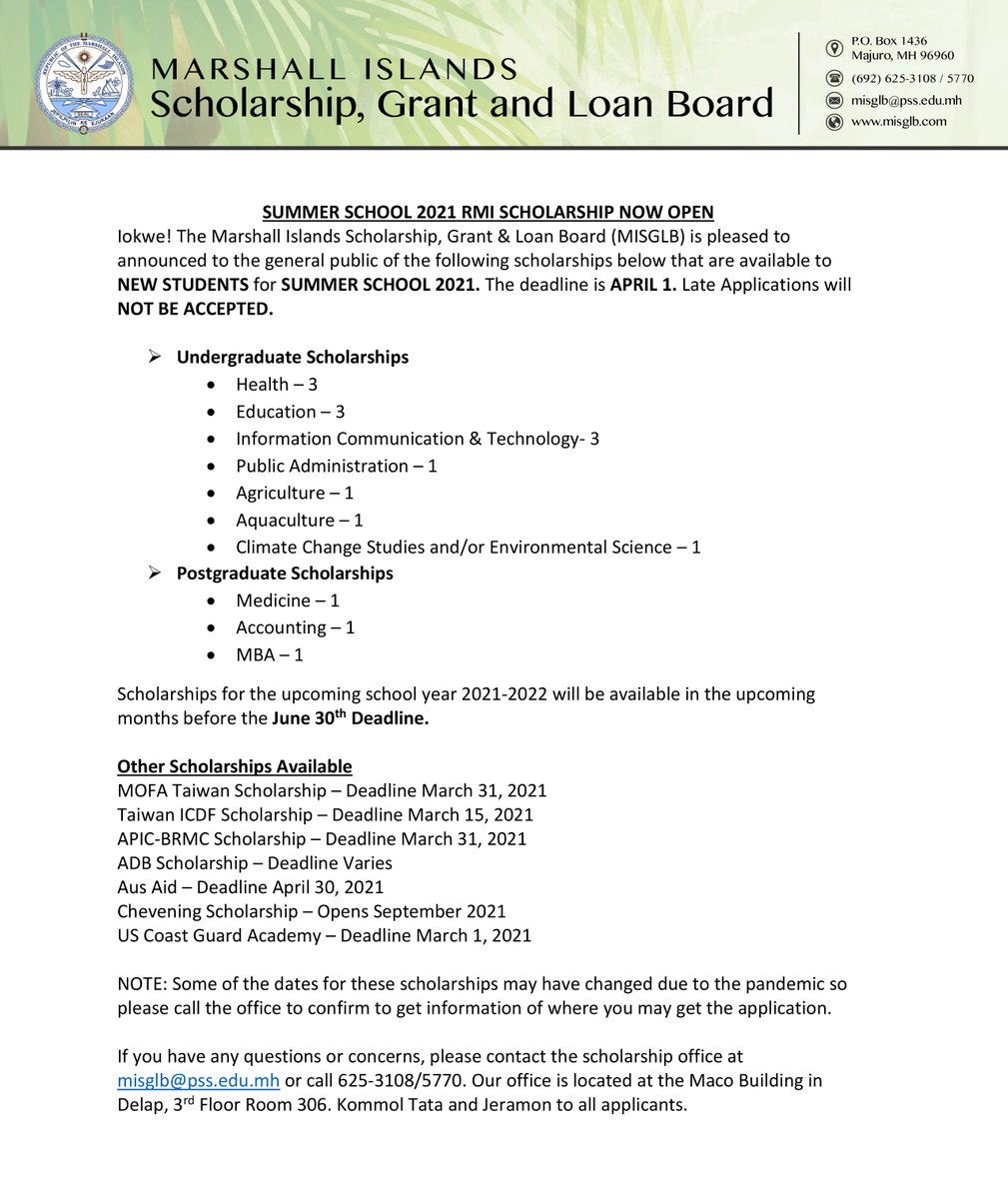 MISGLB's tweet image. NOW OPEN: Summer School 2021 RMI Scholarship

Deadline for application: THURSDAY APRIL 1, 2021

Click here for more information: misglb.com/updates/