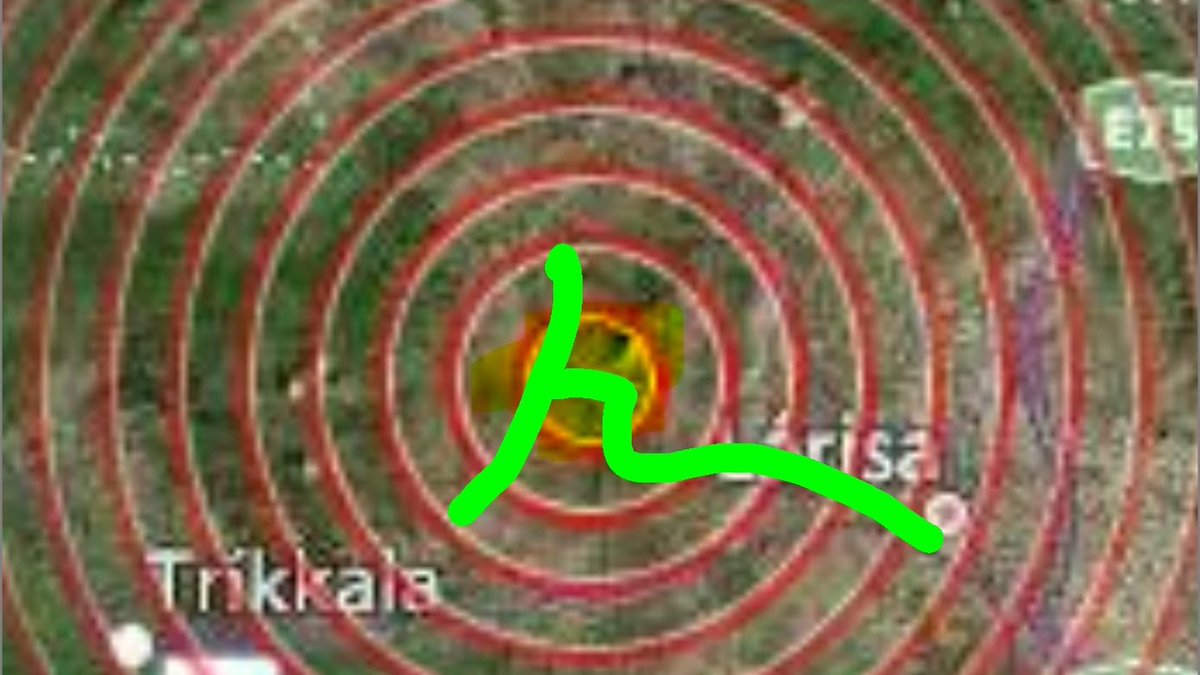 24. So, as I said before, I looked at the roads in purple to discover exactly where the earhquake hit- aka, where its epicenter was. Most headlines said Larissa, but the circle said the quake was no where close to Larissa. So! I traced the roads I saw at the center...