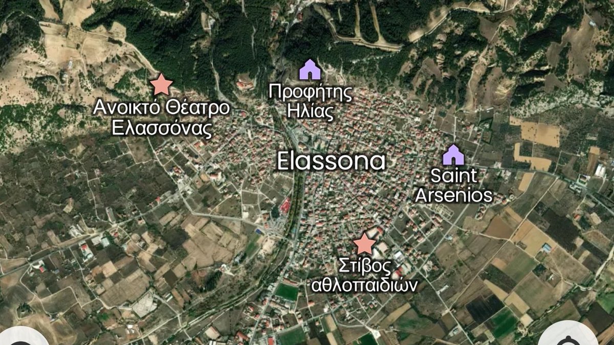 27. And, as you can see, the moment I started to zoom in on that Alassona intersection, a pea-sized tan area appeared! Right where the earthquake had centered!! On the right, you can see where I zoomed in even more. And boom! A massive, tightly packed city appeared!!! Wow! #Greece