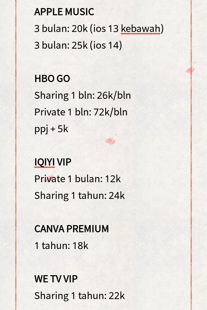 fashzion's tweet photo. PRICELIST APP PREM

✨ LEGAALL!
✨ semua apps bergaransi!
✨ sedia apps lain jugaa
✨ proses max 1x24 jam
✨ payment via dana, gopay, ovo, mandiri, spay, qris
✨ order via DM atau wa di bio
✨ testi: https://t.co/8T0xRJmOIo

p.s aku juga open sewa hotstar &amp; netflix 2k/hari! ❤️ https://t.co/pUVpodr1rZ