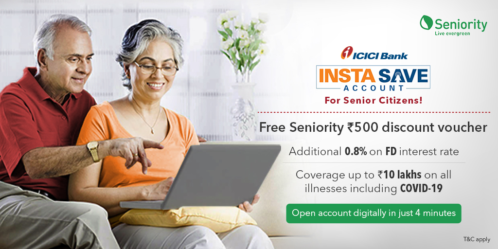 EvergreenClubIN's tweet photo. Enjoy the ease of uninterrupted digital banking from the comfort of your house with ICICI Bank Insta Save Account, tailor-made exclusively for senior citizens.
To know more - https://t.co/4JLUvl1IcL
#Seniority #ICICI #SeniorWorld #SeniorLife #SeniorCitizen #SeniorCircle https://t.co/NUrvMMgboL