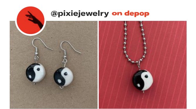 yin and yang earrings and necklaces are finally back in stock after almost 6 months!! grab em while you can while they’re still in stock :D depop.com/pixiejewelry